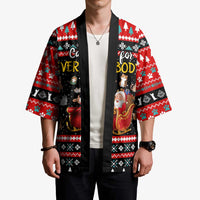 Funny Santa Kimono with Cats for Everybody Quote and Red Christmas Pattern - Wonder Print Shop