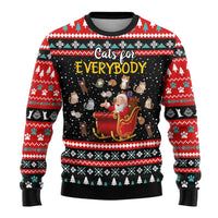 Funny Santa Ugly Christmas Sweater with Cats for Everybody Quote and Red Christmas Pattern - Wonder Print Shop