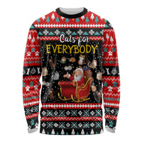 Funny Santa Long Sleeve Shirt with Cats for Everybody Quote and Red Christmas Pattern - Wonder Print Shop