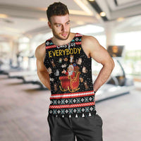 Funny Santa Men Tank Top with Cats for Everybody Quote and Red Christmas Pattern - Wonder Print Shop