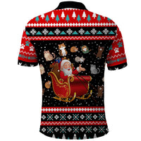 Funny Santa Polo Shirt with Cats for Everybody Quote and Red Christmas Pattern - Wonder Print Shop