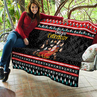Funny Santa Quilt with Cats for Everybody Quote and Red Christmas Pattern - Wonder Print Shop