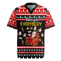 Funny Santa Rugby Jersey with Cats for Everybody Quote and Red Christmas Pattern - Wonder Print Shop