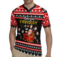 Funny Santa Rugby Jersey with Cats for Everybody Quote and Red Christmas Pattern - Wonder Print Shop