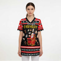 Funny Santa Scrub Top with Cats for Everybody Quote and Red Christmas Pattern - Wonder Print Shop