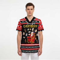 Funny Santa Scrub Top with Cats for Everybody Quote and Red Christmas Pattern - Wonder Print Shop