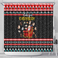 Funny Santa Shower Curtain with Cats for Everybody Quote and Red Christmas Pattern - Wonder Print Shop