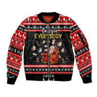 Funny Santa Sleeve Zip Bomber Jacket with Cats for Everybody Quote and Red Christmas Pattern - Wonder Print Shop