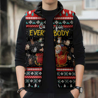 Funny Santa Sleeveless Puffer Jacket with Cats for Everybody Quote and Red Christmas Pattern - Wonder Print Shop