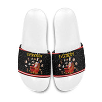 Funny Santa Slide Sandals with Cats for Everybody Quote and Red Christmas Pattern - Wonder Print Shop