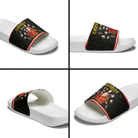 Funny Santa Slide Sandals with Cats for Everybody Quote and Red Christmas Pattern - Wonder Print Shop