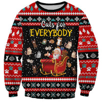 Funny Santa Sweatshirt with Cats for Everybody Quote and Red Christmas Pattern - Wonder Print Shop