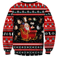 Funny Santa Sweatshirt with Cats for Everybody Quote and Red Christmas Pattern - Wonder Print Shop