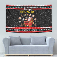 Funny Santa Tapestry with Cats for Everybody Quote and Red Christmas Pattern - Wonder Print Shop