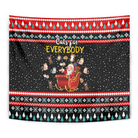 Funny Santa Tapestry with Cats for Everybody Quote and Red Christmas Pattern - Wonder Print Shop