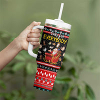 Funny Santa Tumbler With Handle with Cats for Everybody Quote and Red Christmas Pattern - Wonder Print Shop