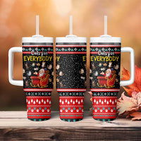 Funny Santa Tumbler With Handle with Cats for Everybody Quote and Red Christmas Pattern - Wonder Print Shop