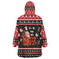 Funny Santa Wearable Blanket Hoodie with Cats for Everybody Quote and Red Christmas Pattern - Wonder Print Shop