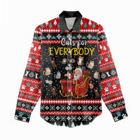 Funny Santa Women Casual Shirt with Cats for Everybody Quote and Red Christmas Pattern - Wonder Print Shop