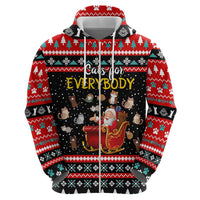 Funny Santa Zip Hoodie with Cats for Everybody Quote and Red Christmas Pattern - Wonder Print Shop