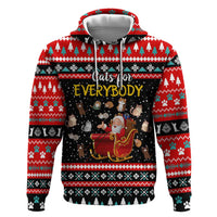 Funny Santa Zip Hoodie with Cats for Everybody Quote and Red Christmas Pattern - Wonder Print Shop