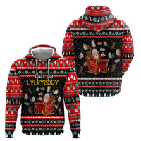 Funny Santa Zip Hoodie with Cats for Everybody Quote and Red Christmas Pattern - Wonder Print Shop