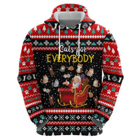Funny Santa Zip Hoodie with Cats for Everybody Quote and Red Christmas Pattern - Wonder Print Shop