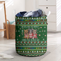Funny Cats Make Me Happy Humans Make My Head Hurt Quote Laundry Basket with Green Christmas Pattern - Wonder Print Shop