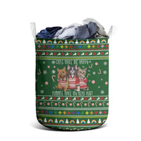 Funny Cats Make Me Happy Humans Make My Head Hurt Quote Laundry Basket with Green Christmas Pattern - Wonder Print Shop
