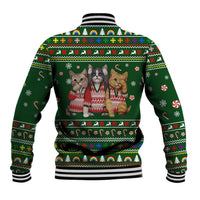 Funny Cats Make Me Happy Humans Make My Head Hurt Quote Baseball Jacket with Green Christmas Pattern - Wonder Print Shop
