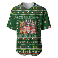 Funny Cats Make Me Happy Humans Make My Head Hurt Quote Baseball Jersey with Green Christmas Pattern - Wonder Print Shop