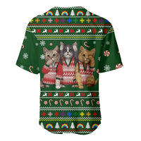 Funny Cats Make Me Happy Humans Make My Head Hurt Quote Baseball Jersey with Green Christmas Pattern - Wonder Print Shop