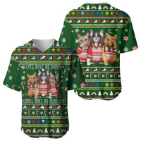 Funny Cats Make Me Happy Humans Make My Head Hurt Quote Baseball Jersey with Green Christmas Pattern - Wonder Print Shop