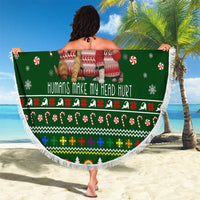 Funny Cats Make Me Happy Humans Make My Head Hurt Quote Beach Blanket with Green Christmas Pattern - Wonder Print Shop