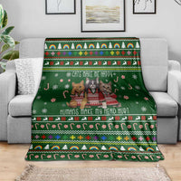 Funny Cats Make Me Happy Humans Make My Head Hurt Quote Blanket with Green Christmas Pattern - Wonder Print Shop