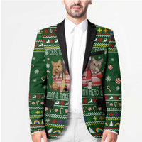 Funny Cats Make Me Happy Humans Make My Head Hurt Quote Blazer with Green Christmas Pattern - Wonder Print Shop