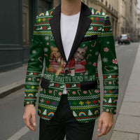 Funny Cats Make Me Happy Humans Make My Head Hurt Quote Blazer with Green Christmas Pattern - Wonder Print Shop