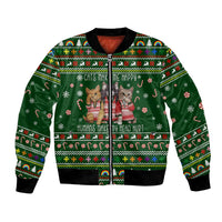 Funny Cats Make Me Happy Humans Make My Head Hurt Quote Bomber Jacket with Green Christmas Pattern - Wonder Print Shop