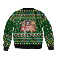 Funny Cats Make Me Happy Humans Make My Head Hurt Quote Bomber Jacket with Green Christmas Pattern - Wonder Print Shop