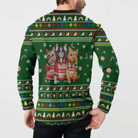 Funny Cats Make Me Happy Humans Make My Head Hurt Quote Button Sweatshirt with Green Christmas Pattern - Wonder Print Shop