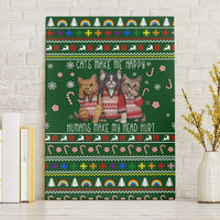 Funny Cats Make Me Happy Humans Make My Head Hurt Quote Canvas Wall Art with Green Christmas Pattern - Wonder Print Shop