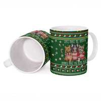 Funny Cats Make Me Happy Humans Make My Head Hurt Quote Ceramic Mug with Green Christmas Pattern - Wonder Print Shop