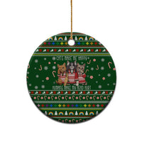 Funny Cats Make Me Happy Humans Make My Head Hurt Quote Ceramic Ornament with Green Christmas Pattern - Wonder Print Shop