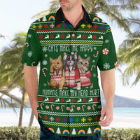 Funny Cats Make Me Happy Humans Make My Head Hurt Quote Hawaiian Shirt with Green Christmas Pattern - Wonder Print Shop