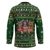 Funny Cats Make Me Happy Humans Make My Head Hurt Quote Hockey Jersey with Green Christmas Pattern - Wonder Print Shop