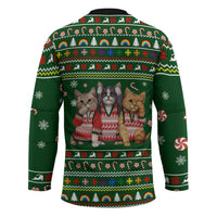 Funny Cats Make Me Happy Humans Make My Head Hurt Quote Hockey Jersey with Green Christmas Pattern - Wonder Print Shop