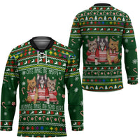 Funny Cats Make Me Happy Humans Make My Head Hurt Quote Hockey Jersey with Green Christmas Pattern - Wonder Print Shop