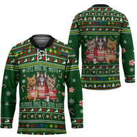 Funny Cats Make Me Happy Humans Make My Head Hurt Quote Hockey Jersey with Green Christmas Pattern - Wonder Print Shop