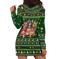 Funny Cats Make Me Happy Humans Make My Head Hurt Quote Hoodie Dress with Green Christmas Pattern - Wonder Print Shop