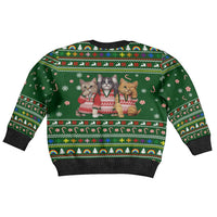 Funny Cats Make Me Happy Humans Make My Head Hurt Quote Kid Ugly Christmas Sweater with Green Christmas Pattern - Wonder Print Shop